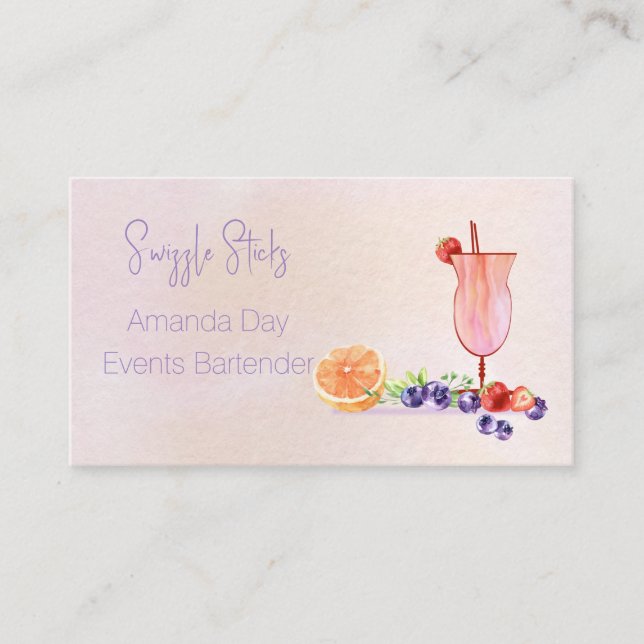 Carte de visite aquarelle de barman pour cocktail  (Devant)