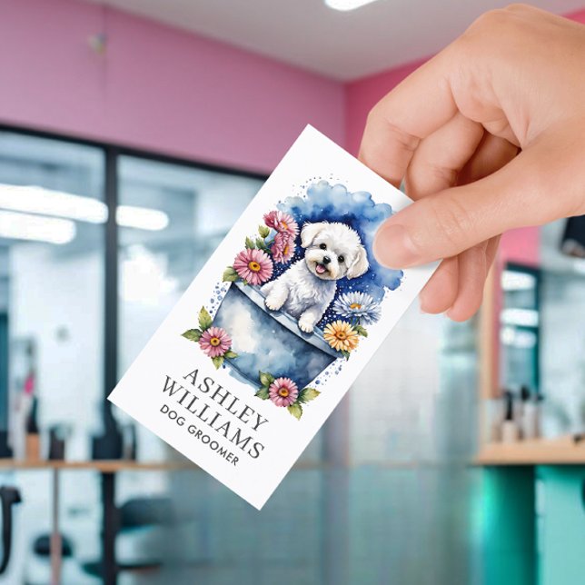 Carte De Visite Aquarelle de chien Groomer Code QR (Créateur téléchargé)