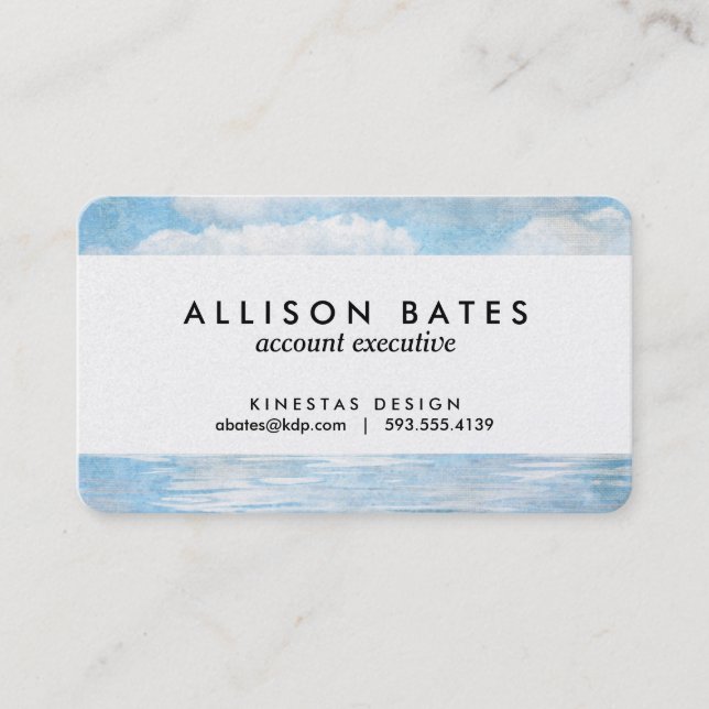 Carte De Visite Aquarelle de nuages de blanc de bleu de ciel et (Devant)