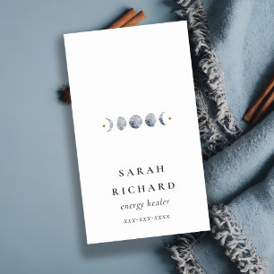 Carte De Visite Aquarelle de phase de lune céleste grise simple