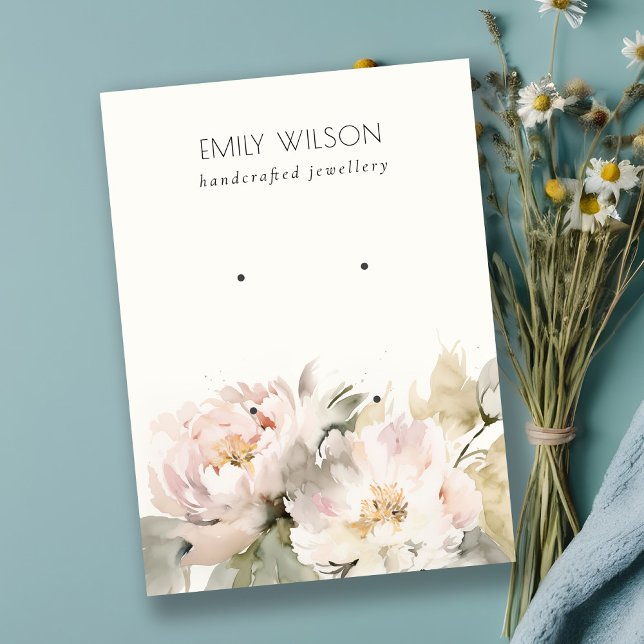 Carte De Visite Aquarelle de pivoine florale 2 oreilles écran (Créateur téléchargé)