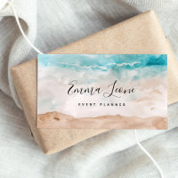 Aquarelle de plage | Bleu de mer, Crème et Brown