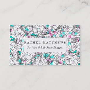 Carte De Visite Aquarelle de rose et de Teal et géométrique