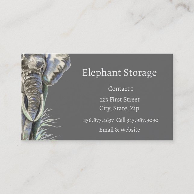 Carte De Visite Aquarelle de stockage des éléphants Art animal afr (Devant)