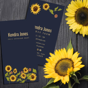 Carte De Visite Aquarelle de tournesol jaune rustique Arrière - pl