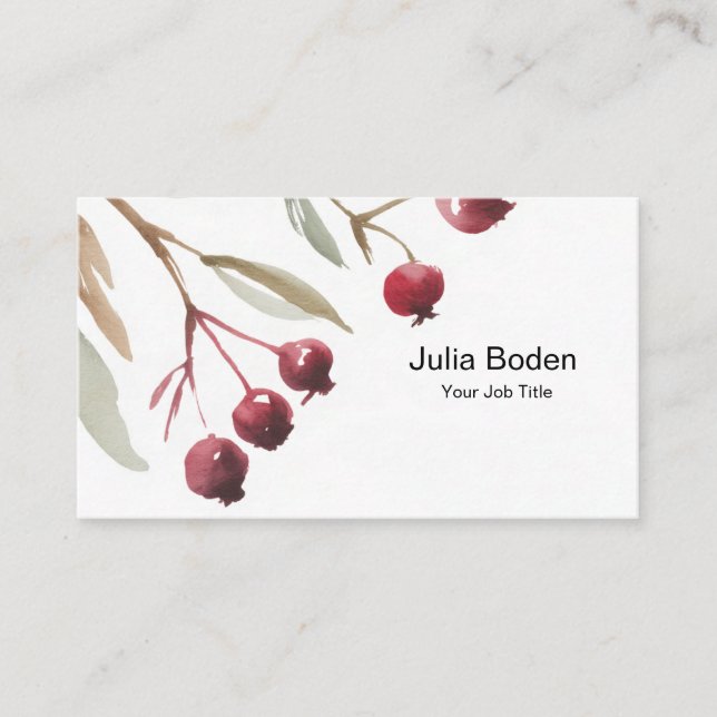 Carte De Visite Aquarelle de verdure aux branches et baies (Devant)
