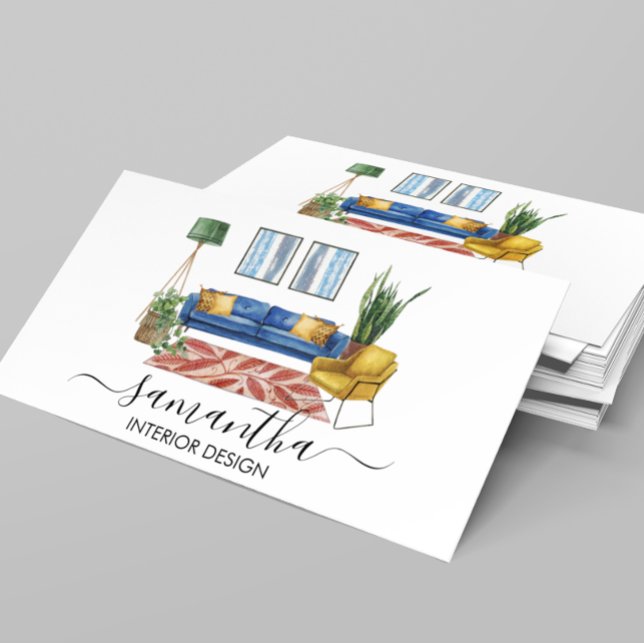 Carte De Visite Aquarelle Design d'intérieur de calligraphie manus (Créateur téléchargé)