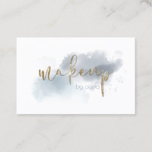 Carte De Visite Aquarelle Dusty bleu et or maquillage