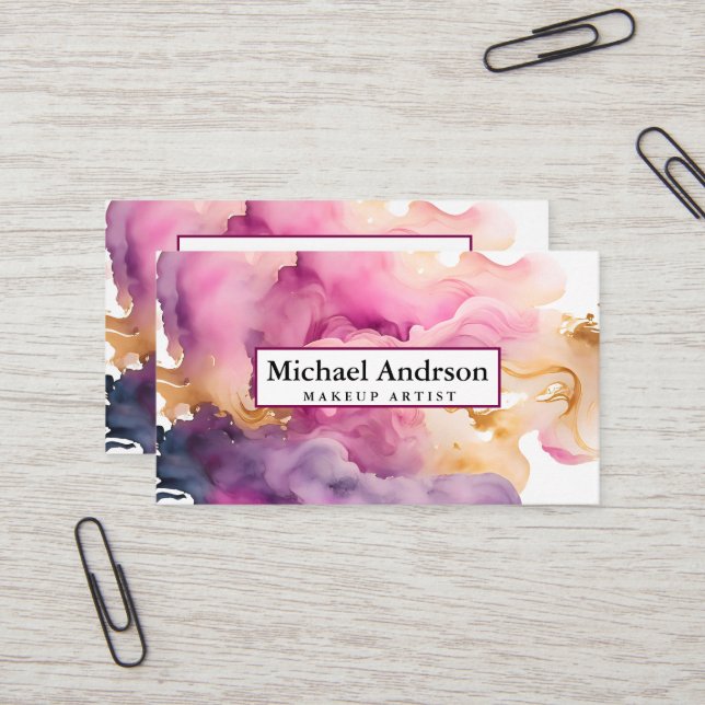 Carte De Visite Aquarelle Élégante (Devant/Arrière en situation)