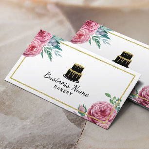 Carte De Visite Aquarelle élégante de gâteau de chef de pâtiss