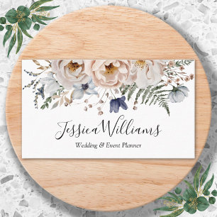 Carte De Visite Aquarelle Élégante Jolies Fleurs Bleues Beige