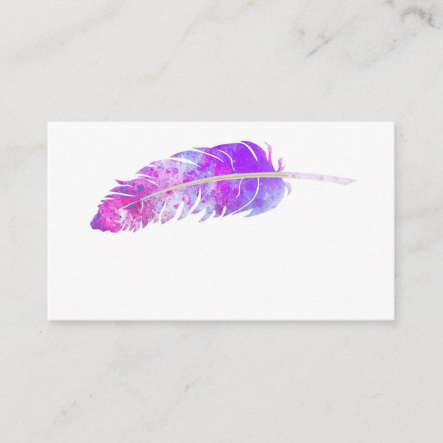 Carte De Visite aquarelle élégante plumes bleu et violet (Devant)