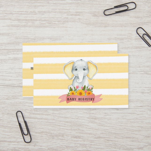 Carte De Visite Aquarelle Elephant Jaune Bébé Registre (Devant/Arrière en situation)