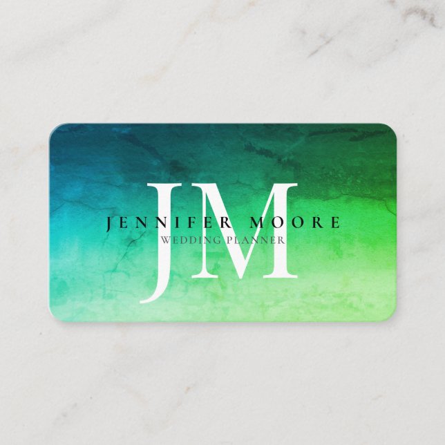 Carte De Visite Aquarelle Emerald Monogramme vert (Devant)
