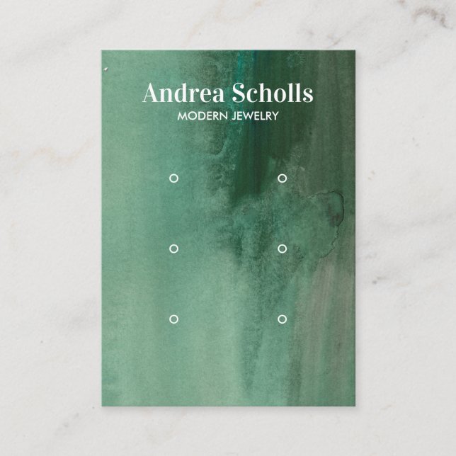 Carte De Visite Aquarelle Émeraude Vert Bijoux 3 oreilles (Devant)