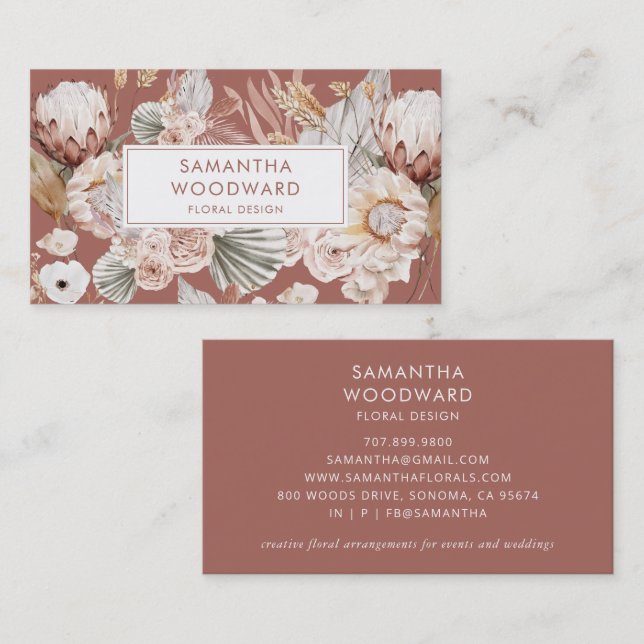 Carte De Visite Aquarelle en terre cuite Boho Concepteur Floral (Devant / Derrière)