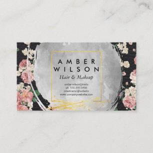 Carte De Visite Aquarelle et Elégant Floral en cuir d'or