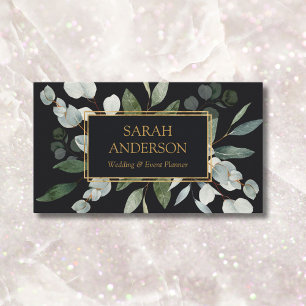 Carte De Visite Aquarelle Eucalyptus Tropical Végétal Noir