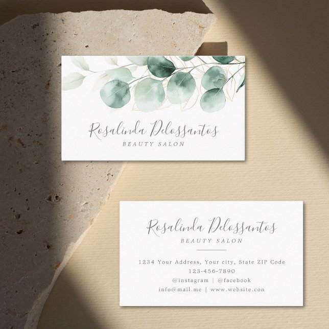 Carte De Visite Aquarelle Eucalyptus Verdure Gold Foliage (Watercolor Eucalyptus Greenery Gold Foliage Business Card)