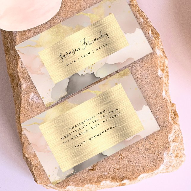 Carte De Visite Aquarelle Faux Gold Foil Black Blush Pink Élégant (Créateur téléchargé)
