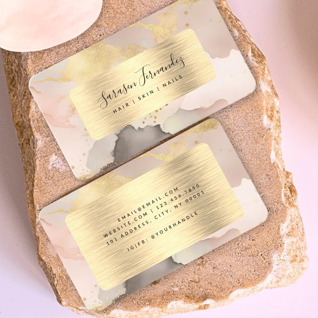 Carte De Visite Aquarelle Faux Gold Foil Black Blush Pink Élégant (Créateur téléchargé)