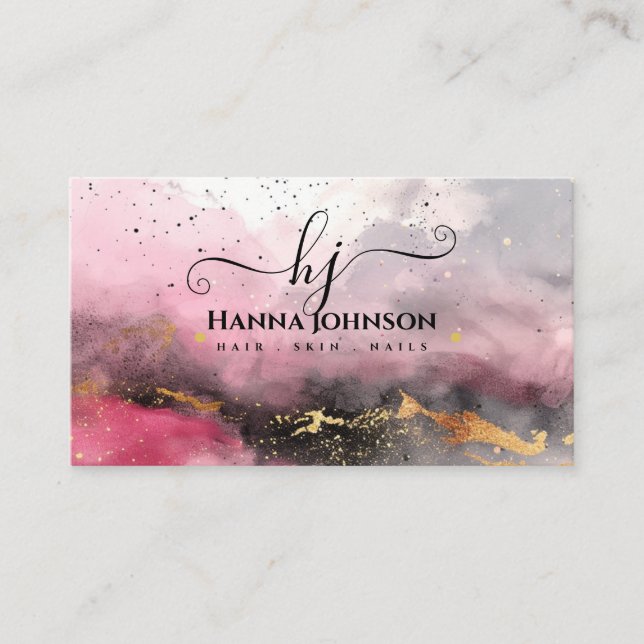 Carte De Visite Aquarelle Faux Gold Gitter Monogramme initial (Devant)