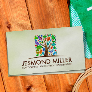 Carte De Visite Aquarelle feuille couleur de l'arbre Carré géométr