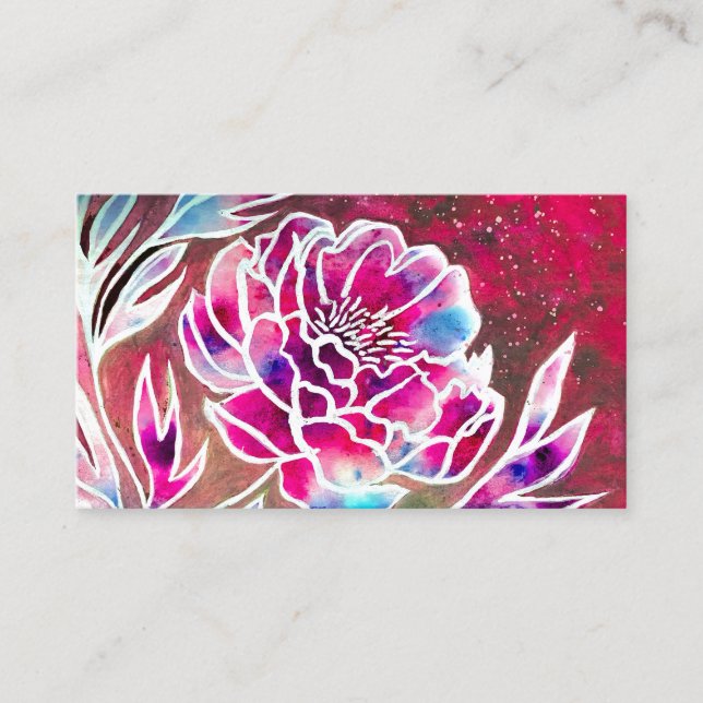 Carte De Visite Aquarelle Fleur Dahlia Ajouter QR Code Girly Beaut (Devant)