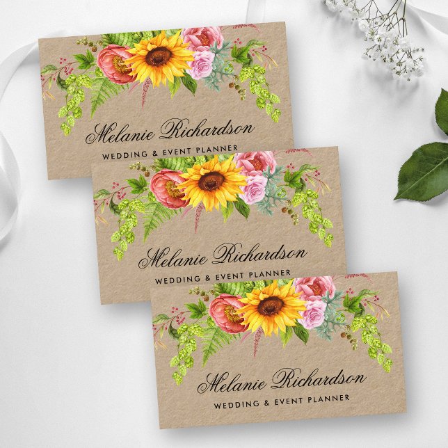 Carte De Visite Aquarelle Fleur de Tournesol Kraft (Customize to change text size or text style.)