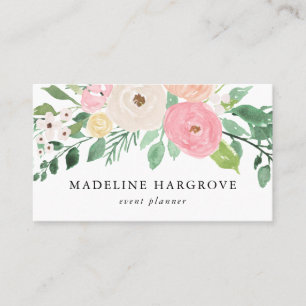 Carte De Visite Aquarelle Fleur rose et blanche