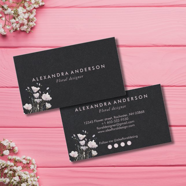 Carte De Visite Aquarelle Fleur sauvage rose Boho (Boho Pink Wildflowers Watercolor Business Card)