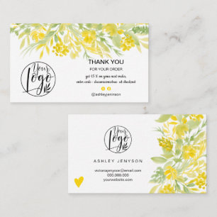 Carte De Visite Aquarelle fleurie jaune cool logo commander merci