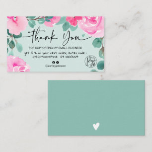 Carte De Visite Aquarelle fleurie rose verte commander merci