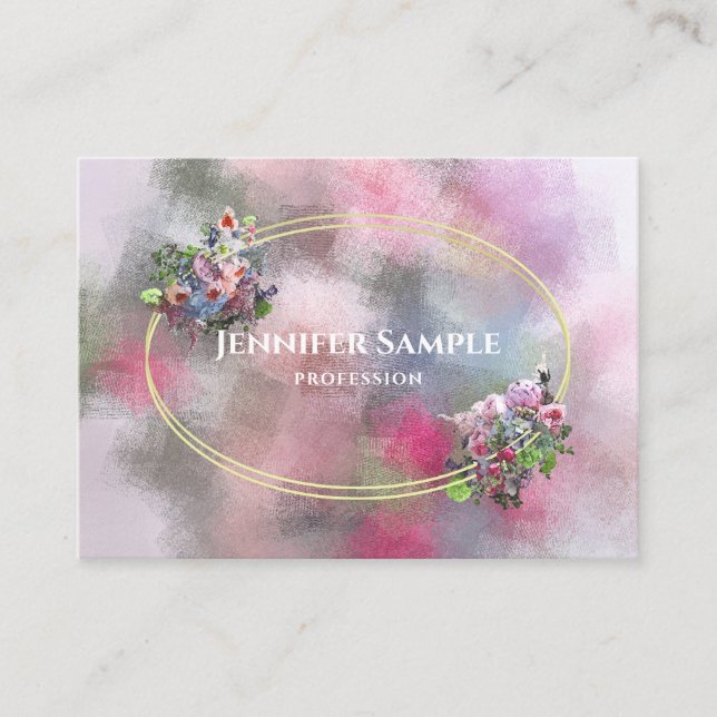 Carte De Visite Aquarelle Fleurs Abstraites Gold Frame Chic Modern (Devant)