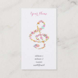 Carte De Visite aquarelle fleurs musique treize clef