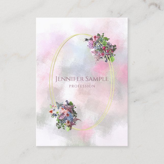 Carte De Visite Aquarelle Fleurs Or Frame Professionnel tendance (Devant)