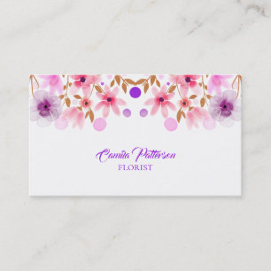 Carte De Visite Aquarelle Fleurs violettes Et Roses
