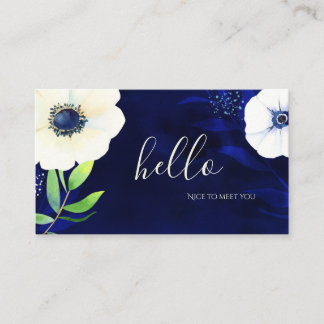 Carte De Visite Aquarelle Floral Marine bleu Bonjour