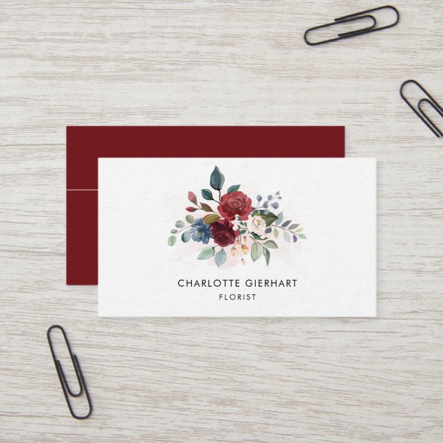 Carte De Visite Aquarelle Floral Professionnel Floriste (Devant/Arrière en situation)