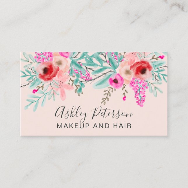 Carte De Visite Aquarelle florale à la menthe chic et rousse (Devant)