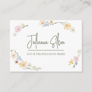 Carte De Visite Aquarelle florale blanche avec QR