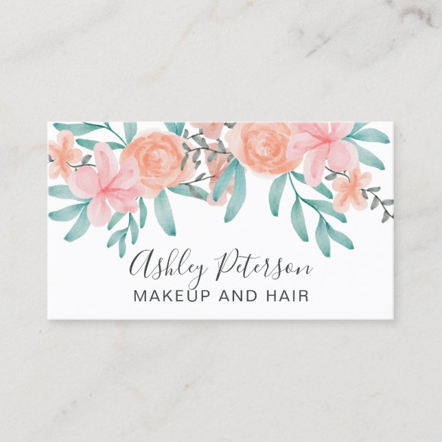 Carte De Visite Aquarelle florale de corail chic de printemps (Devant)