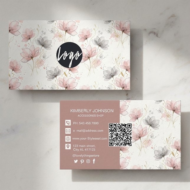 Carte de visite aquarelle florale douce  (#businesscarddesign #floralbusinesscard #watercolorbusinesscard #femininebranding #pastelbranding )
