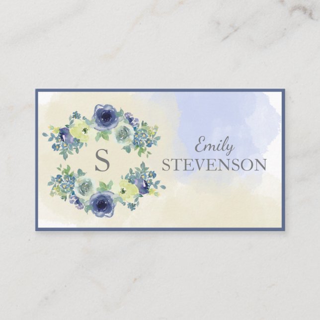 Carte De Visite Aquarelle florale Élégant Monogramme (Devant)