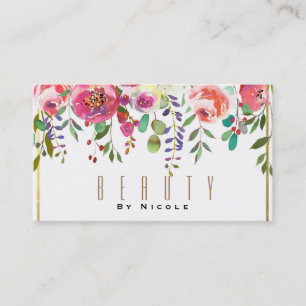 Carte De Visite Aquarelle Florale Fleurs Or Moderne Glamor