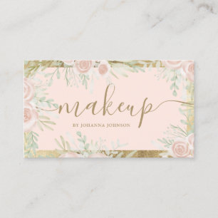 Carte De Visite Aquarelle florale floue rose cadre doré
