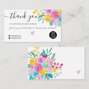 Carte De Visite Aquarelle florale jaune rose chic ordre merci