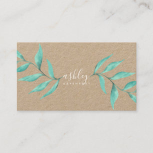 Carte De Visite Aquarelle florale moderne turquoise kraft