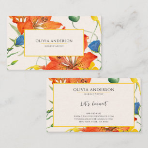 Carte De Visite Aquarelle Florale Orange Jaune Moderne Boho Chic