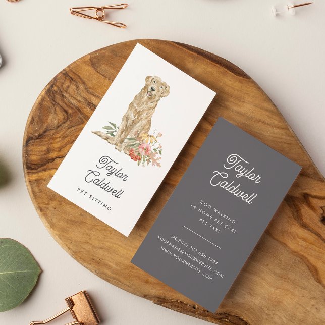 Carte De Visite Aquarelle Florale Pup | Soins aux animaux (Créateur téléchargé)